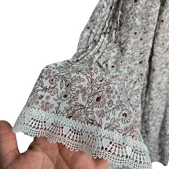 Rebecca Minkoff Floral Pleated Lace Bell Sleeves Mini Dress Size Small - Picture 5 of 12